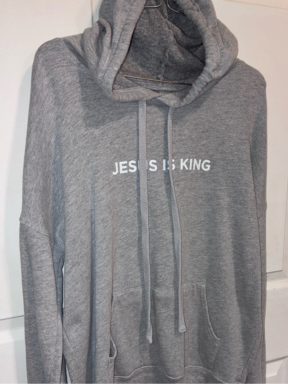 Grey 'Jesus Is King' Pullover Hoodie